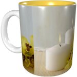 Papillon jaune avec des bougies blanches tasses a cafe tasse en ceramique de 11 oz pour le bureau et ...