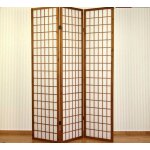 Paravent 3 panneaux en bois marron et papier riz 175x132cm par06041