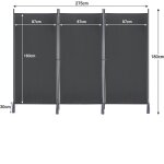 Paravent  3 panneaux sparateur de pice pliant, cloison de sparation intrieur, anthracite, 275 x ...