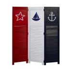 Paravent 3 panneaux th�me marin rouge blanc et bleu 130x105 cm par06075