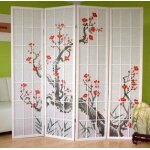 Paravent 4 panneaux japonais en bois blanc 176x175 cm par06017 Paravent 4 panneaux japonais en bois blanc 176x175 cm par06017