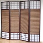 Paravent 4 panneaux marron en bois et bambou 176 x175 cm par06010