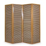 Paravent 4 panneaux marron en bois et bambou 176x175 cm par06067