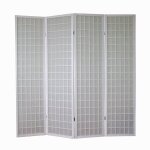 Paravent 4 panneaux pans en bois blanc et papier riz 175x175cm par06058