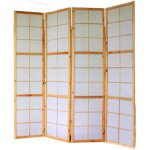 Paravent 4 panneaux pans en bois naturel et papier riz 175x176cm par06034