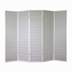 Paravent 5 panneaux pans en bois blanc et papier riz 175x220cm par06059