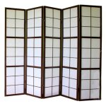 Paravent 5 panneaux pans en bois noir et papier riz 175x220cm par06039