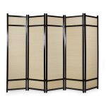 Paravent 5 panneaux pliable en bois noir et bambou 220 x175 cm par06063 Paravent 5 panneaux pliable en bois noir et bambou 220 x175 cm par06063