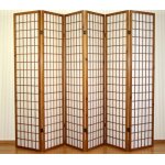 Paravent 6 panneaux en bois marron et papier riz 175x264cm par06047