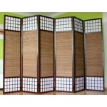 Paravent 6 panneaux marron en bois et bambou 264x175 cm par06012