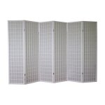 Paravent 6 panneaux pans en bois blanc et papier riz 175x264cm par06060