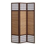 Paravent en bois 3 parties s�parateur de pi�ce brun espagnol mur avec bambou pliable