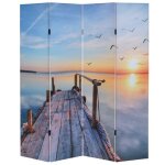Paravent / cloison de s�paration t234, 4 pans motif coucher de soleil 180x160cm