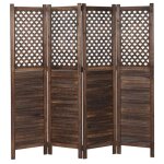 Paravent hwc - a84, paroi de s�paration, protection visuelle, ornaments 170 x 161 cm brun