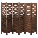Paravent hwc - a84, s�paration de pi�ce cloison de s�paration, ornements 170x245cm brun