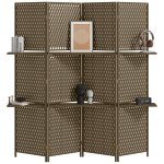 Paravent int�rieur 4 panneaux 2 �tag�res pliables s�parateur de pi�ce bois de pin bambou fibres de papier ...