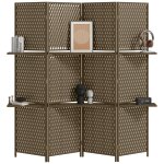 Paravent int�rieur 4 panneaux 2 �tag�res pliables s�parateur de pi�ce bois de pin bambou fibres de papier ...