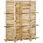 Paravent int�rieur 4 panneaux 3 �tag�res pliables s�parateur de pi�ce portes persiennes bois de paulownia ...