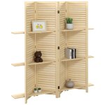 Paravent int�rieur 4 panneaux 3 �tag�res pliables s�parateur de pi�ce portes persiennes bois de paulownia ...