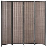 Paravent int�rieur s�parateur de pi�ce pliable 4 panneaux dim. 180l x 180h cm bois pin bambou coton marron ...