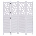 Paravent t568, cloison de s�paration, brise - vue, s�paration d'espace, motifs d�coratifs, pliable, bois ...