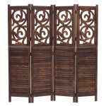 Paravent t568, cloison de s�paration, brise - vue, s�paration d'espace, motifs d�coratifs, pliable, bois ...