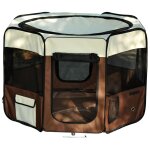 Parc enclos pliable chien chat � 117 x 76h cm - 2 portes, 2 poches, sac transport - acier oxford marron ...