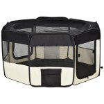 Parc enclos pliable chien chat - Ø 120 x 58h cm - acier tissu oxford - crème noir Parc enclos pliable chien chat - Ø 120 x 58h cm - acier tissu oxford - crème noir