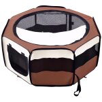 Parc enclos pliable chien chat � 90 x 41h cm - 2 portes, 2 poches, sac transport - acier oxford marron ...