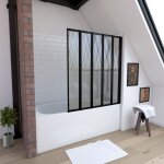 Pare baignoire 5 volets pivotants - profiles noir mat - verre transparent 4mm - quintuple black