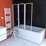 Pare baignoire pivotant 3 volets blanc - 125x143 cm - verre tremp� 4 mm - zaggy white