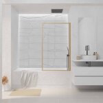 Pare baignoire rabattable 80x140 cm - cadre aluminium d�cor bois - verre tremp� ondul� 4 mm