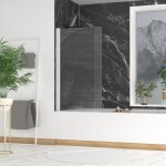 Pare baignoire rabattable 80x140cm - profil� blanc - verre tremp� ondul� 5mm - wavy