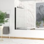 Pare baignoire rabattable 80x140cm - profil� noir mat - verre tremp� ondul� 5mm - wavy