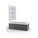 Pare baignoire + volet pivotant 130x105 - profile aluminium chrome et verre transparent bande depolie ...