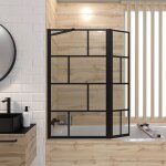 Pare baignoire avec volet pivotant - profile noir mat - 130x104 (hxl) - verre 5mm s�rigraphi�