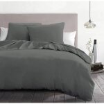 Parure de couette 3 pi�ces - home linge passion - hp72075 - microfibre 82 g - 240 x 260 cm - gris anthracite ...