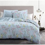 Parure de couette 3 pi�ces en percale de coton 220x240 bleu pastel
