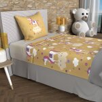 Parure de draps 180x290 cm licornes jaune, 100% coton 57 fils / cm2, par soleil d'ocre
