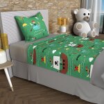 Parure de draps 180x290 cm pirates vert, 100% coton 57 fils / cm2, par soleil d'ocre Parure de draps 180x290 cm pirates vert, 100% coton 57 fils / cm2, par soleil d'ocre