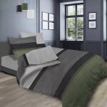 Parure de draps 260x300 cm stripe kaki, 100% coton 57 fils / cm2, par soleil d'ocre