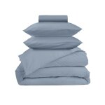 Parure - draps housse 140x200cm, housse de couette 220x240cm, taie d'oreillers 65x65cm - bleu
