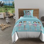 Parure housse de couette 140x200 cm danseuses bleu, 100% coton 57 fils / cm2,