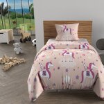Parure housse de couette 140x200 cm licornes rose, 100% coton 57 fils / cm2, par soleil d'ocre
