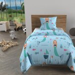 Parure housse de couette 140x200 cm sirenes bleu, 100% coton 57 fils / cm2, par soleil d'ocre