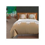 Parure housse de couette 260x240 cm en coton 57 fils esprit de famille taupe, par soleil d'ocre