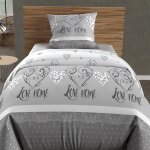 Parure housse de couette coton 57 fils 140x200 cm valentine gris, par soleil d'ocre