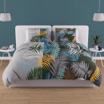 Parure housse de couette en coton 57 fils 240x220 cm jungle bleu, par soleil d'ocre
