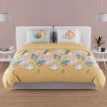 Parure housse de couette en coton 57 fils 240x220 cm mathis jaune, par soleil d'ocre