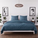 Parure housse de couette en microfibre lav�e 260x240 cm boheme bleu canard, par soleil d'ocre